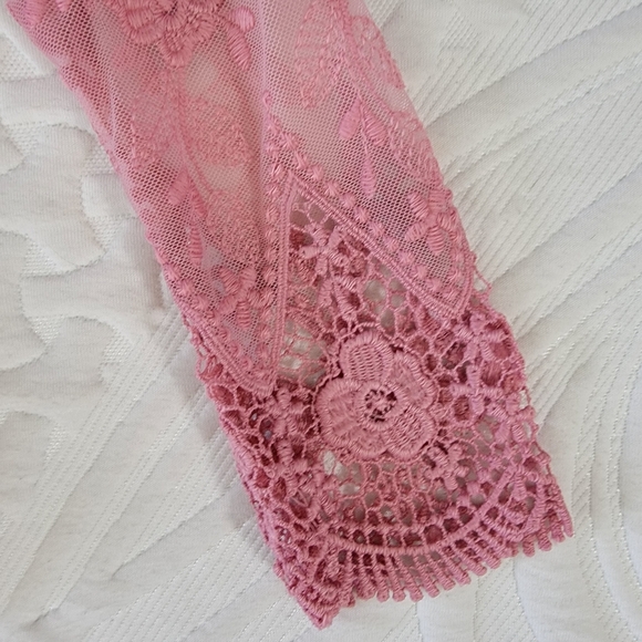 Joanie Fashion Pink Lace Smocked Bodice Blouse Fairy Coquette Girly Size Medium - Picture 6 of 10